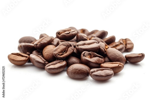 Close up of isolated coffee beans on white background