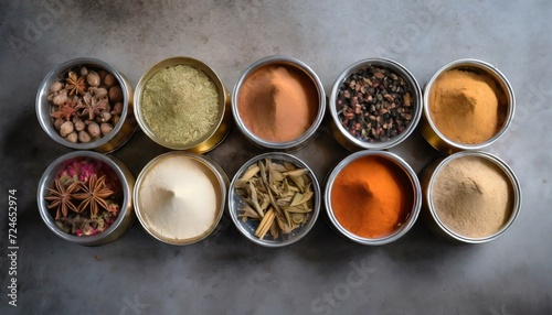 assorted indian chai spices stored in metallic tins fragrant blends perfect for an exquisite tea journey © Charlotte