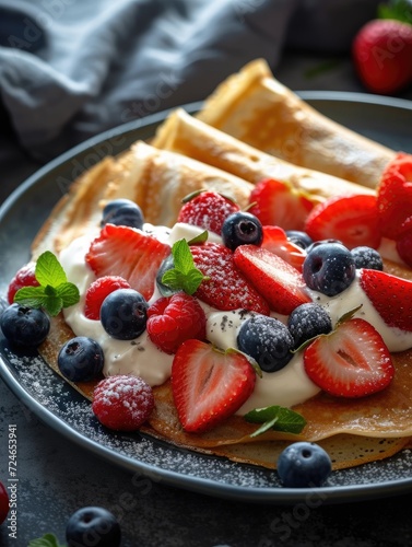 Crepes with fresh berries and cream