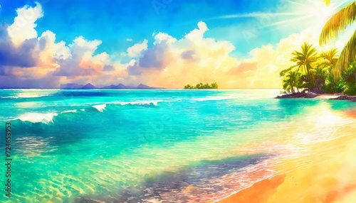 tahiti seascape colorful illustration