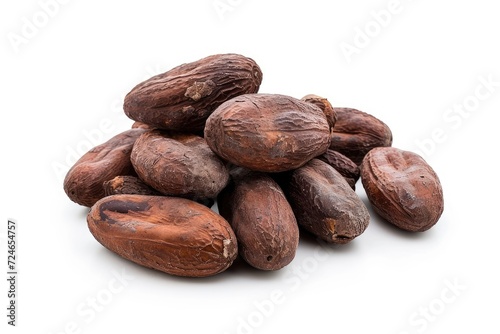 Cocoa beans against white backdrop