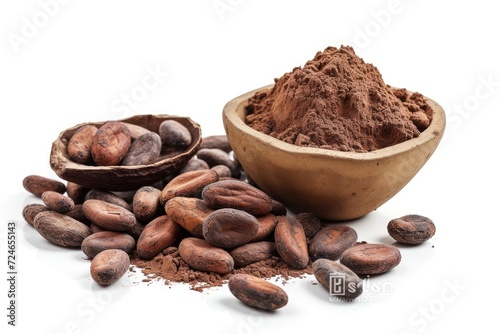 Cocoa beans isolated on white background
