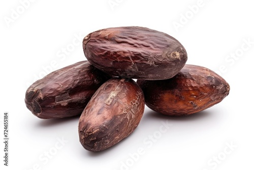 Cocoa beans isolated on a white surface