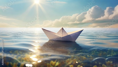 paper boat on the sea in the spring afternoon