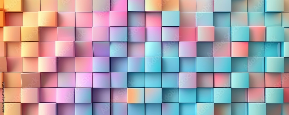 Abstract bright geometric pastel colors colored 3d gloss texture wall with squares and rectangles background banner illustration panorama long, textured wallpaper, Generative AI - obrazy, fototapety, plakaty 