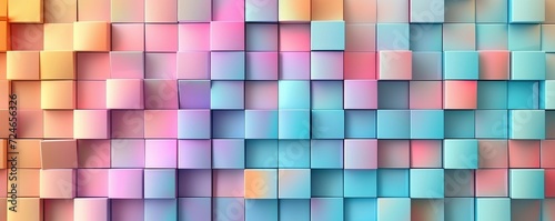 Abstract bright geometric pastel colors colored 3d gloss texture wall with squares and rectangles background banner illustration panorama long, textured wallpaper, Generative AI