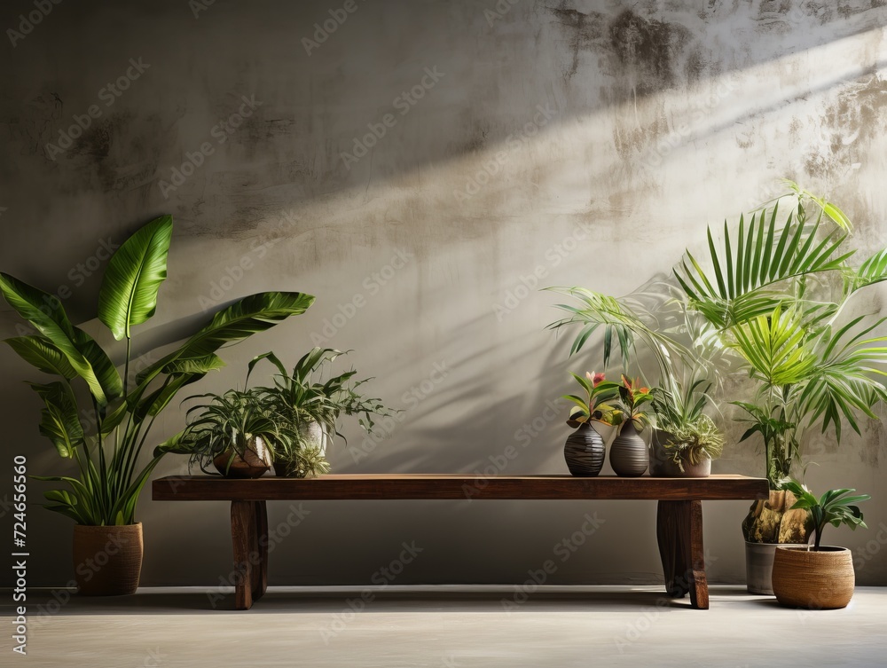 Blank concrete wall in a modern empty room with tropical plant garden Blank concrete wall in a modern empty room with tropical plant garden