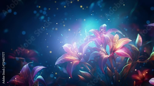 Glowing Flowers in the Night - Nocturnal Blossoms: Ethereal Blooms in a Luminescent Midnight Garden photo