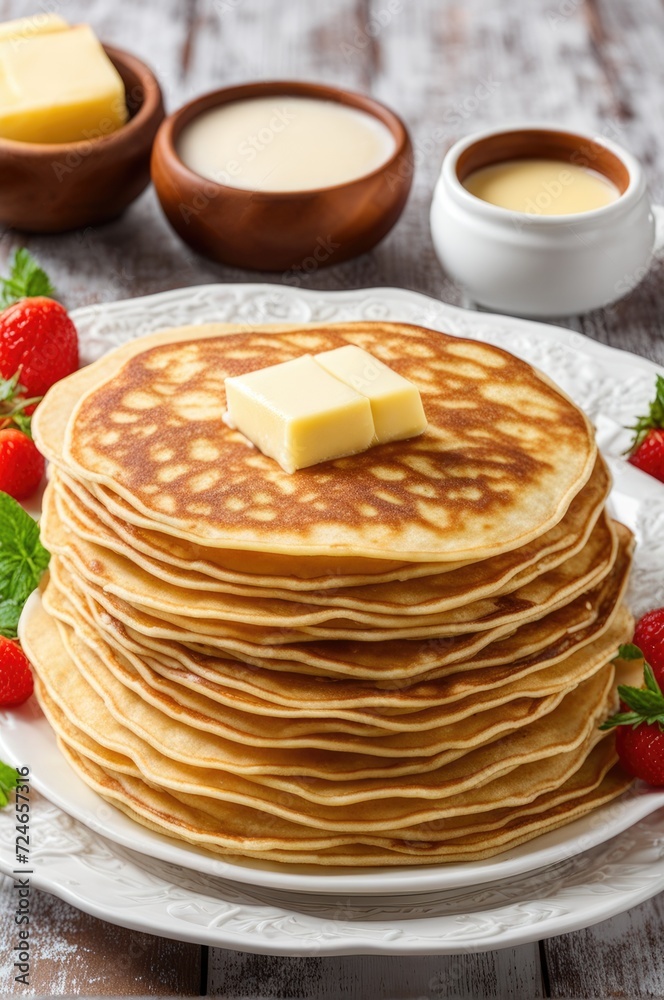 stack of very thin pancakes. traditional for Russian pancake week. Shrove tide stack of very thin pancakes. traditional for Russian pancake week. Shrove tide