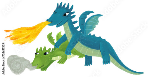 cartoon happy and funny colorful dragon or dinosaur isolated illustration for children