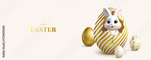 Easter greeting card with bunny and easter eggs.	
