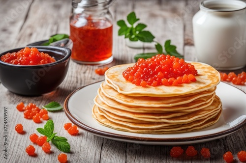 stack of very thin pancakes. traditional for Russian pancake week. Shrove tide