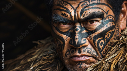 An intimate close-up showcasing the weathered yet wise features of an elderly Native American man.