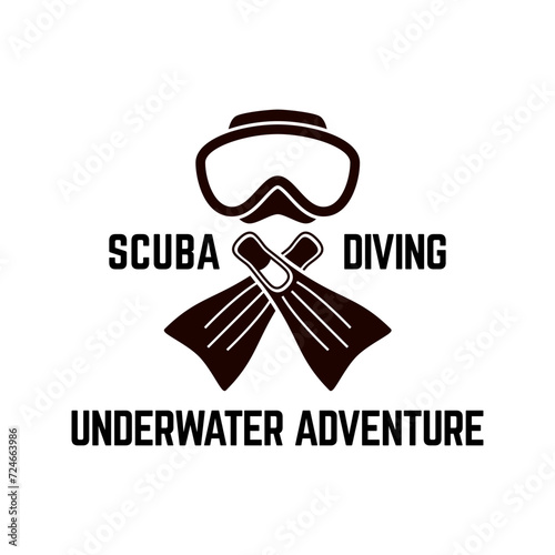 Scuba Diving Vector Logo Design Illustration of Under Water Swimming Equipment