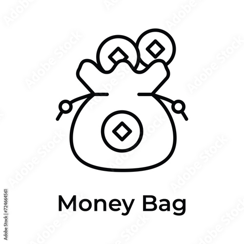 Chinese traditional money bag with coins vector design, ready to use icon