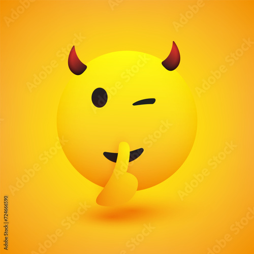 Winking, Shushing Face Showing Make Silence Sign - Evil Emoji Face Gestures, Showing Warning, Stay Quiet, Don't tell, Keep the Secret - Emoticon on Yellow Background - Vector Design