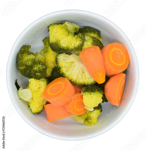 bowl of boiled vegetables isolate on transparent background. element for design, top view