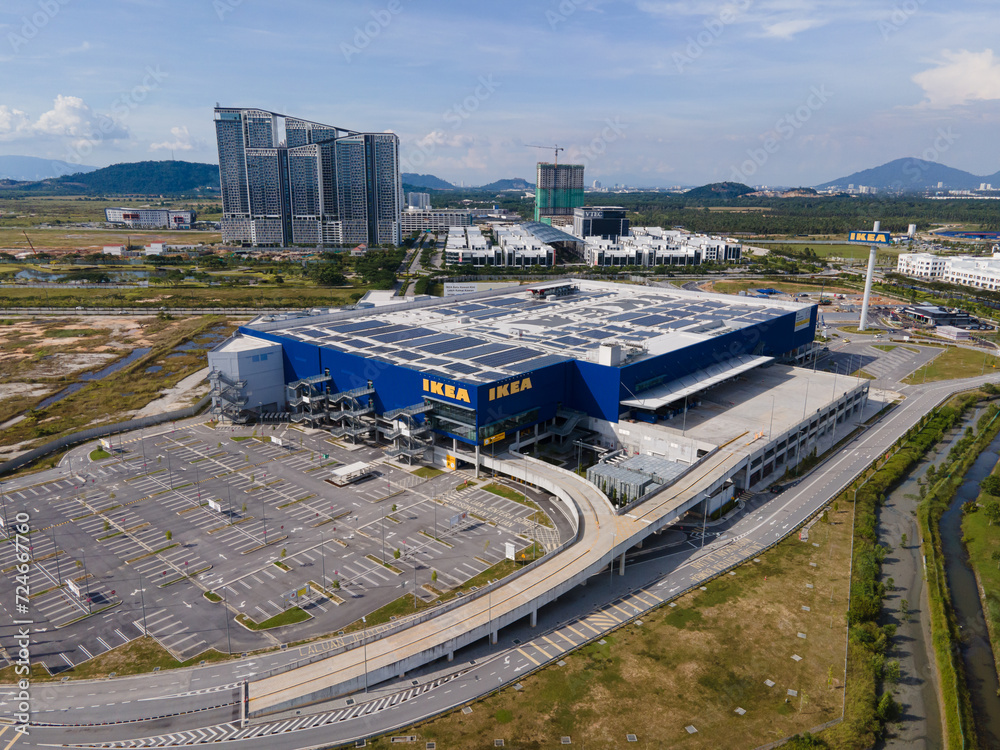 PENANG, MALAYSIA - NOV 02, 2021: Aerial shot of IKEA Batu Kawan Penang ...