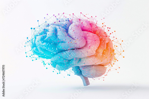 Colorful brain with artistic splash effects on white background