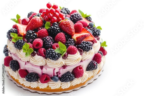 Fresh berries on white background with cake