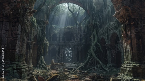 Fototapeta Naklejka Na Ścianę i Meble -  Mysterious ruins of an ancient temple in the jungle