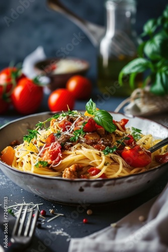 italian food pasta style served on bowl