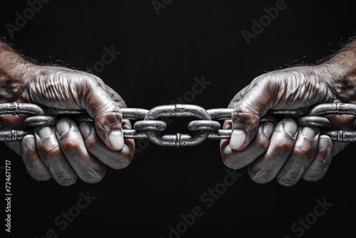 Greyscale image of hands gripping a chain tightly