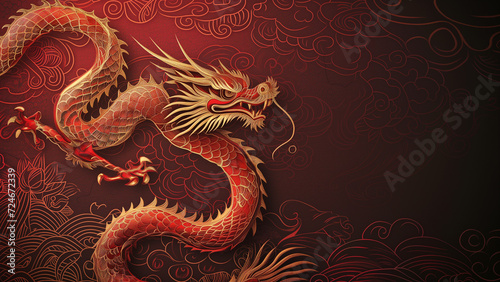 Fiery Elegance  A Red and Gold Year of the Dragon Card