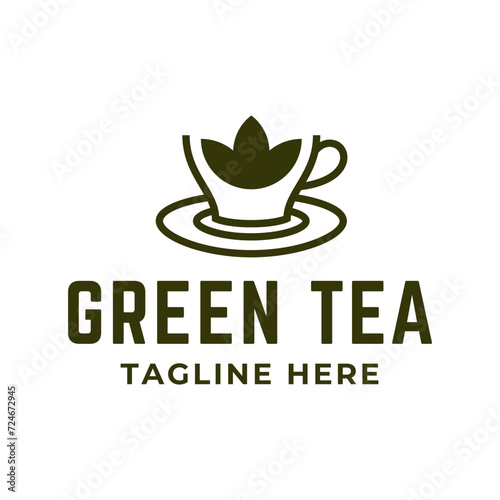 Natural green tea cup for logo design concept editable.