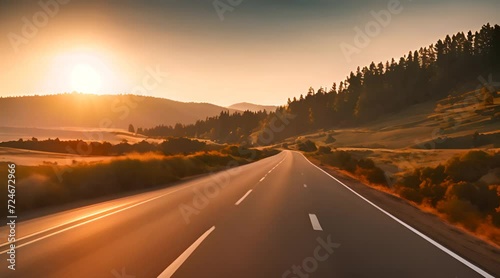 A Scenic Drive Through Majestic Landscapes, Set Aglow by the Sun photo