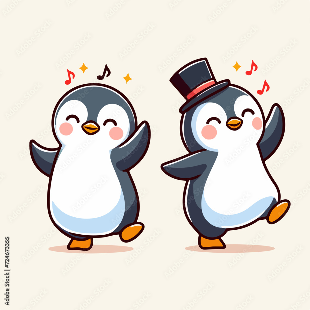 Fototapeta premium happy cute twin penguin cartoon character mascot