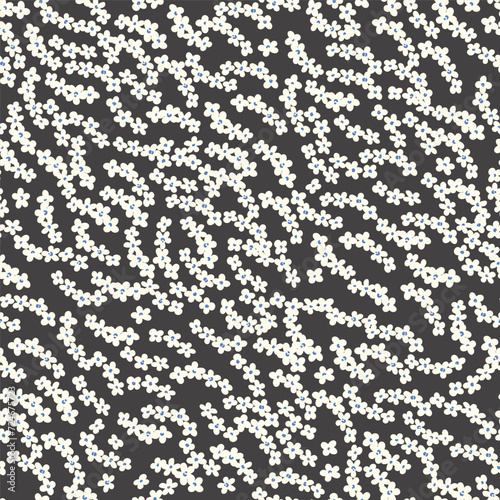 Ditsy floral print. Cute seamless pattern with simple tiny flowers in style of rustic and cottage core. Vintage floral background. Botanical vector illustration