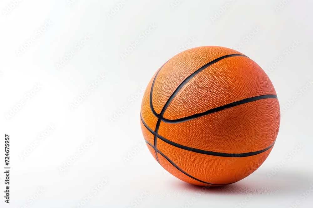Orange basketball on white background depicting sports