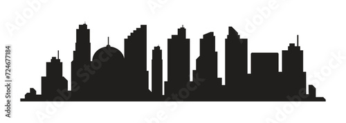 City silhouette landscape, Downtown landscape with high skyscrapers. Panorama architecture Goverment buildings, modern architecture panorama buildings, urban lifes, flat vector illustration.