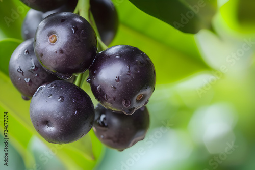 Farming concept - asai berries growing on bunch photo
