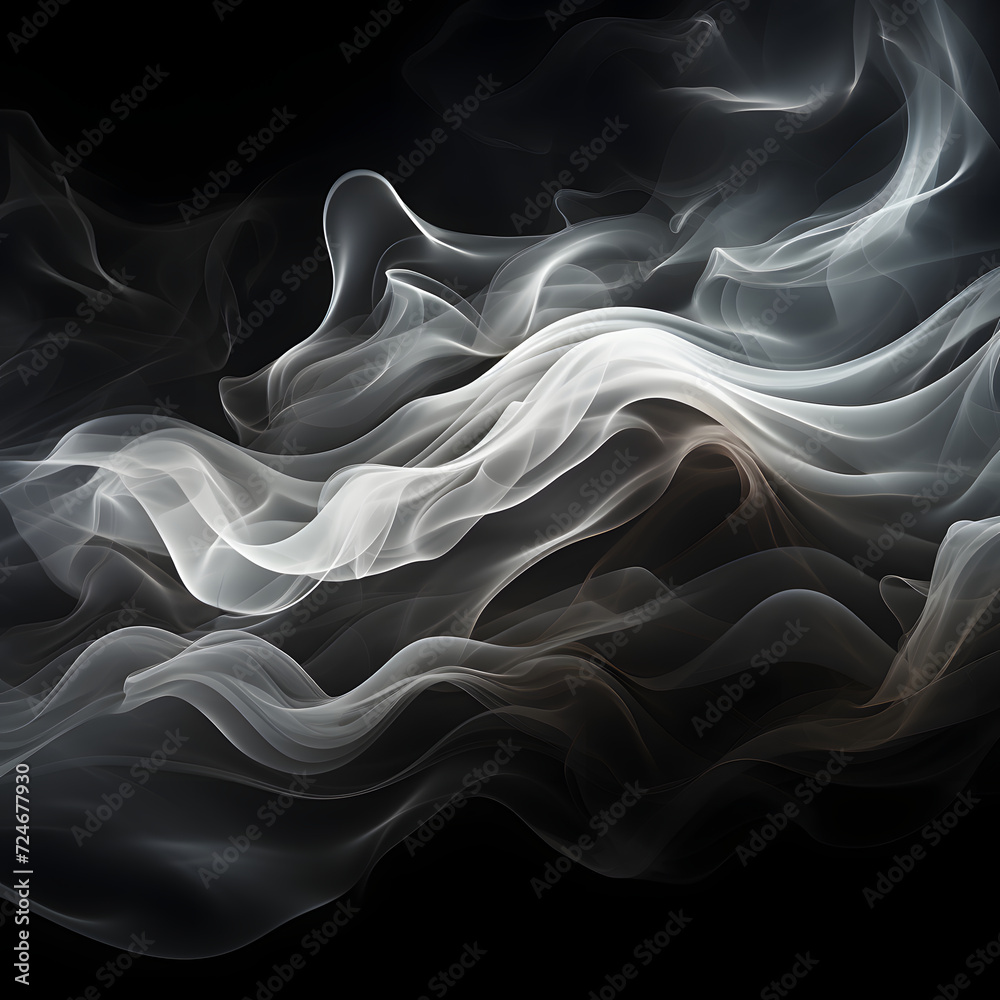 Fototapeta premium A white smoke wave on a black background