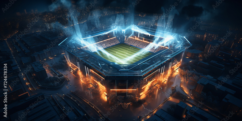 A large modern football stadium with fireworks. A large modern football stadium with fireworks.