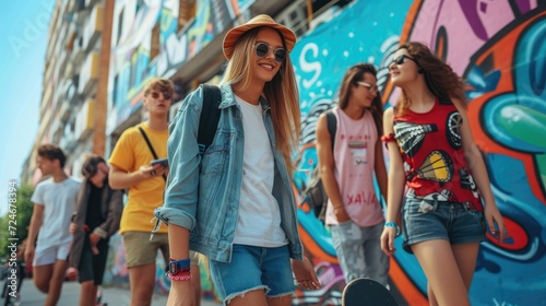 Vibrant Youth Embracing Street Style in Urban Setting