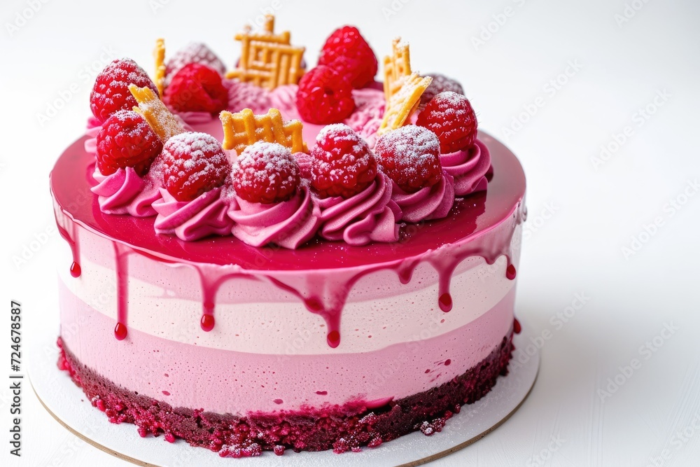 Raspberry cream cake on a white background without cheesecake Raspberry cream cake on a white background without cheesecake