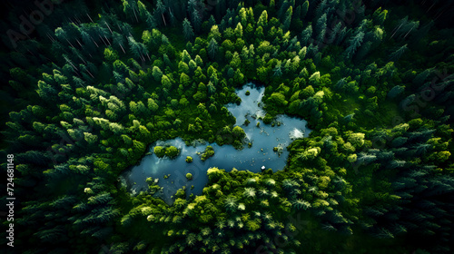 Vue drone de la forêt avec un lac photo