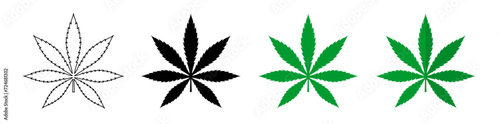 Cannabis vector icons. Marijuana leaf icons. Weed symbols. Cannabis Leafs - obrazy, fototapety, plakaty 