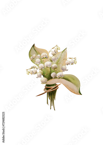 bouquet of flowers, lily of the valley, PNG,  botanical illustration, watercolor flower, spring flowers, white background, hand drawing,.