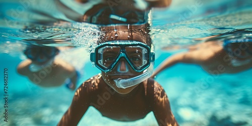 Kids submerged in a snorkel. photo