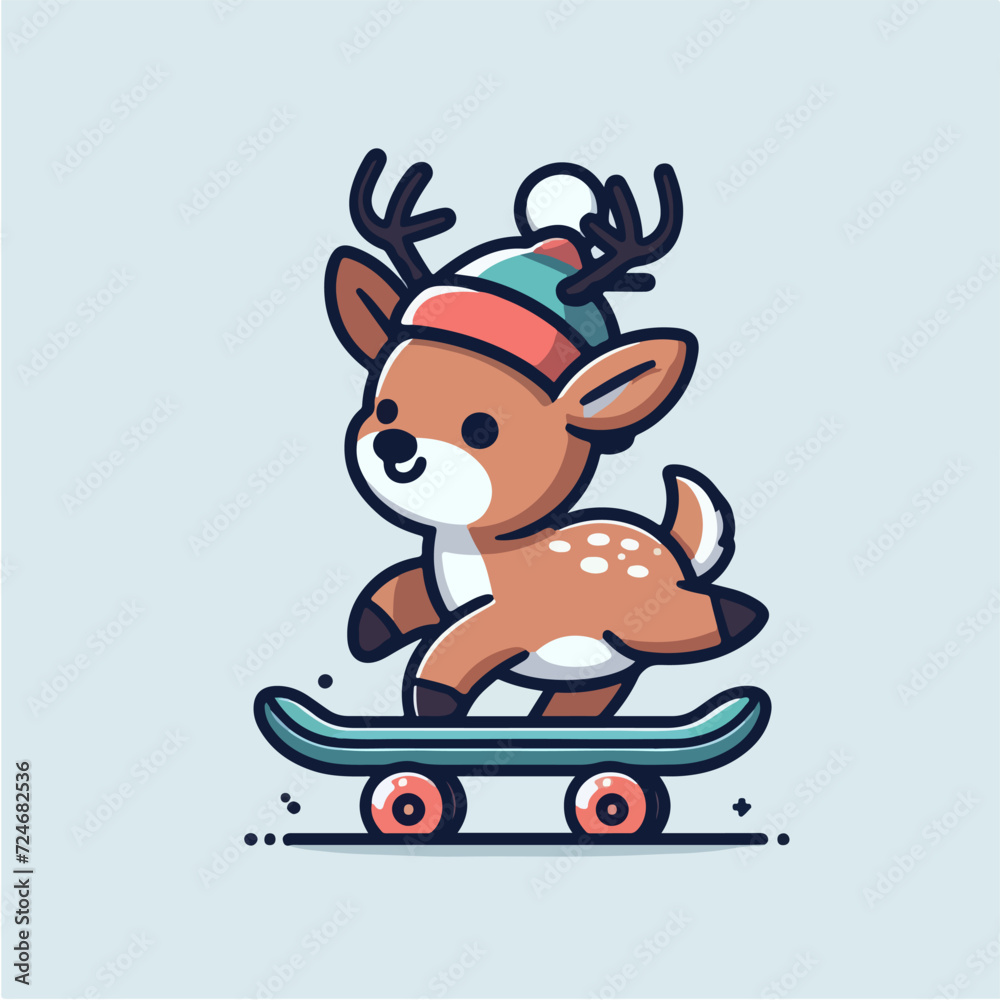cute little deer cartoon character mascot on a skateboard cute little deer cartoon character mascot on a skateboard