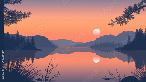 Landscape mountain and lake with sunset