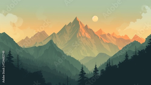 Landscape mountain with sunset #724682748