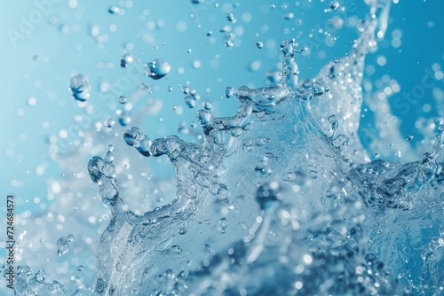 Powerful liquid water, blue Background. World water day