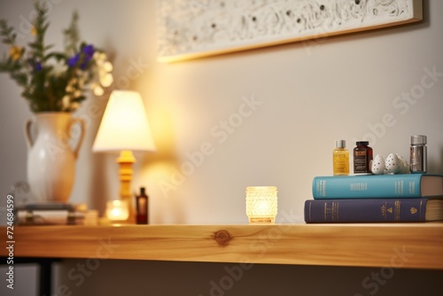 therapy room with essential oils and candles on a shelf