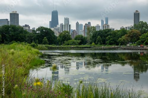 city of chicago skyline and street scenes