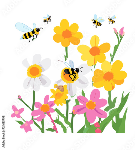 bee and flowers